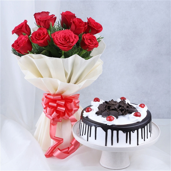 Red Roses & Black Forest Cake