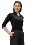 Women's Poly Viscose Solid Regular Fit Shirt - L, Black
