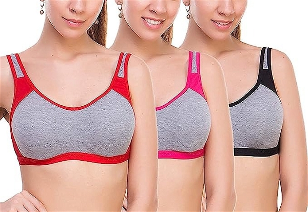 clasic Hosiery Women's Cotton Non-Padded Daily Workout/Sports/Gym/Yoga/Running/Jogging/Pushup Bra Combo Set - Pack of 3 (Multicolor) - 28