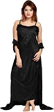 Women's Satin Plain/Solid Nightwear Set Pack of 2 - XL, BLACK