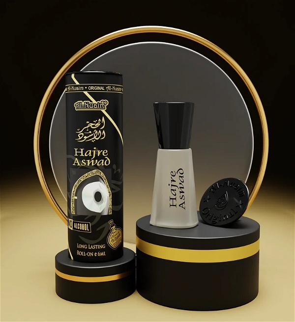 Al Nuaim Hajre Aswad Perfume Roll-On Attar Free from ALCOHOL Round Gift Pack - 6ML