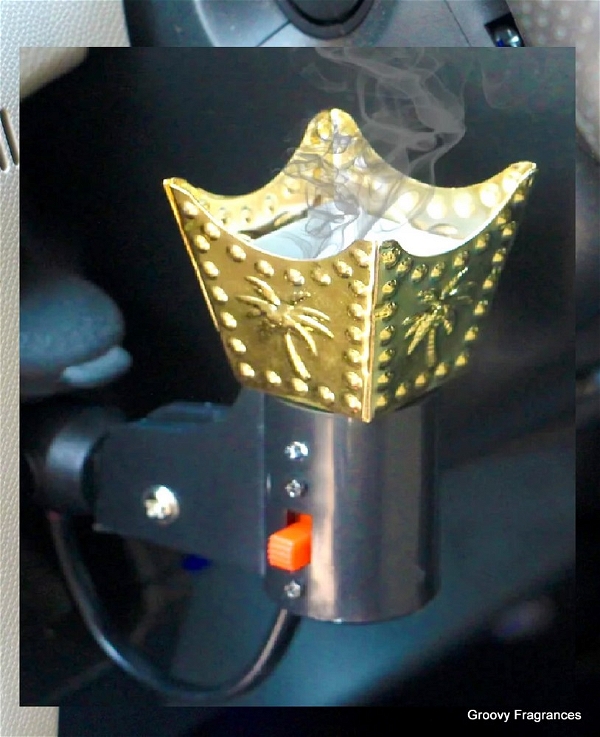 Groovy Fragrances Car Electric 12V Incense Burner for Bahkoor/Dhoop/Aromo Oil/Kapoor - Gold Color