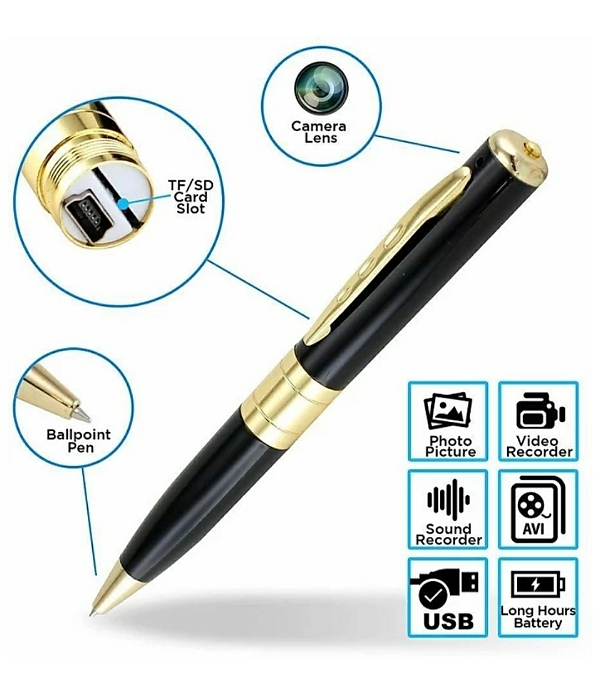 Spy Pen Hidden Mini Camera with Audio/Video Recorder 32GB Supportable Multifunction Home Security Rechargeable Built Battery Memory Card Inserting Home Office Kids Baby Pet Monitoring  - Black, Spy Camera Pen, Pack Of 1