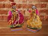 Handmade Recycled Material Rajasthani Dulha Dulhan Decorative Figurines for Home Decor/Home Furnishing/Figurine/Idol/Gifting Idol (Multicolour) - Dhula Dhulan, Pack Of 2 Piece Set