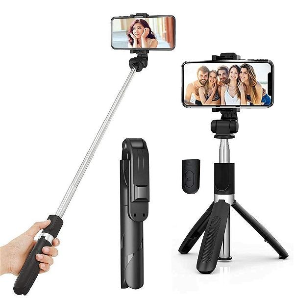 Selfie Stick and Tripod Stand, 3-in-1 Multifunctional Selfie Stick with Tripod Stand Compatible with iPhone/OnePlus/Samsung/Oppo/Vivo and All Phones - Black, Selfie Stick With Tripod, Pack Of 1