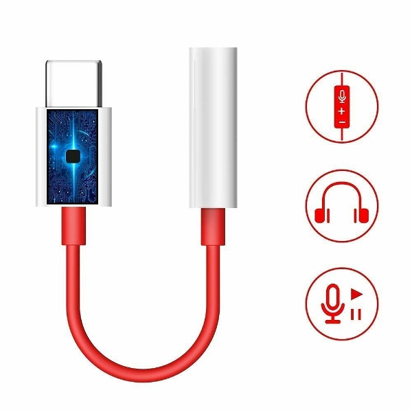 Type C to 3.5mm Splitter Audio Jack Converter Adapter Headphones Jack Compatible with only OnePlus Devices 6 6T 7 7T 8 8T and Pro Devices(Earphone's Volume Up Down Keys,Mic Supportable - Red, Type C to Jack, Pack Of 1