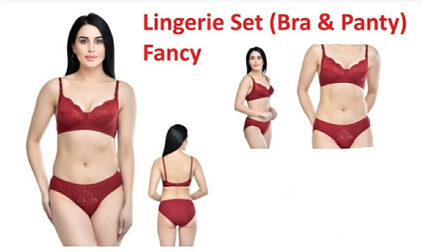 Women's Laced Bra and Panty Set | Beautiful Combo of Lingerie Set - Maroon, Pack Of 1 Set, 38B