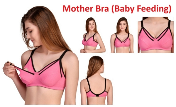 Women's Breastfeeding Maternity Full Cup Cotton Hosiery Feeding Bra  - Tickle Me Pink, 34C, Pack Of 1