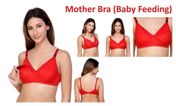 Women's Breastfeeding Maternity Full Cup Cotton Hosiery Feeding Bra  - Red, 44C, Pack Of 1