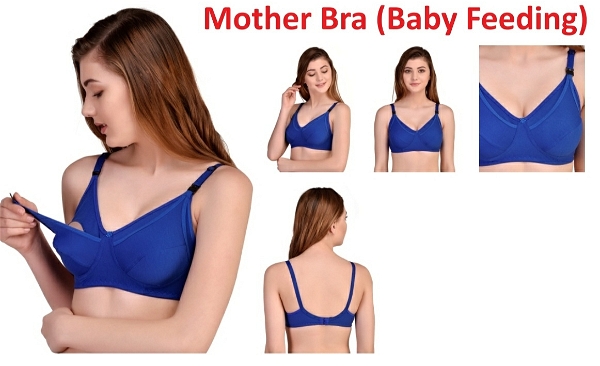 Women's Breastfeeding Maternity Full Cup Cotton Hosiery Feeding Bra  - Blue, 44C, Pack Of 1
