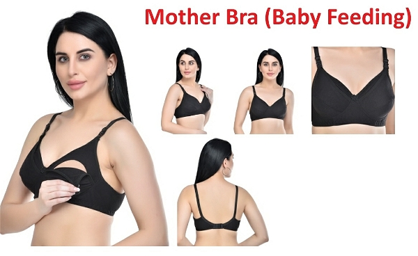 Women's Breastfeeding Maternity Full Cup Cotton Hosiery Feeding Bra  - Black, 36C, Pack Of 1