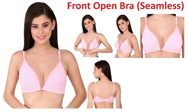 Women's Front Open Cotton Demi Bra - Pink, 38B, Front Open Bra