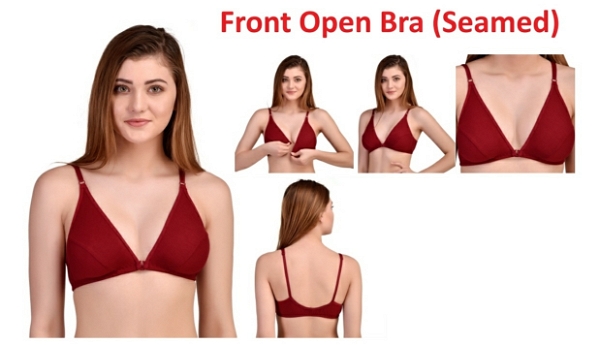 Women's Front Open Cotton Demi Bra - Maroon, 38B, Front Open Bra