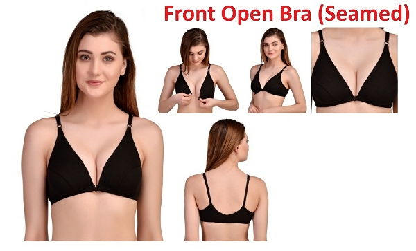 Women's Front Open Cotton Demi Bra - Black, 38B, Front Open Bra