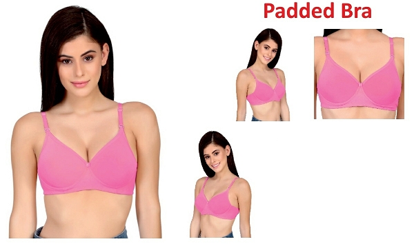 Women's Cotton & Polyester Lightly Padded Wire Free T-Shirt Bra - Pink, T Shirt Bra, 34B