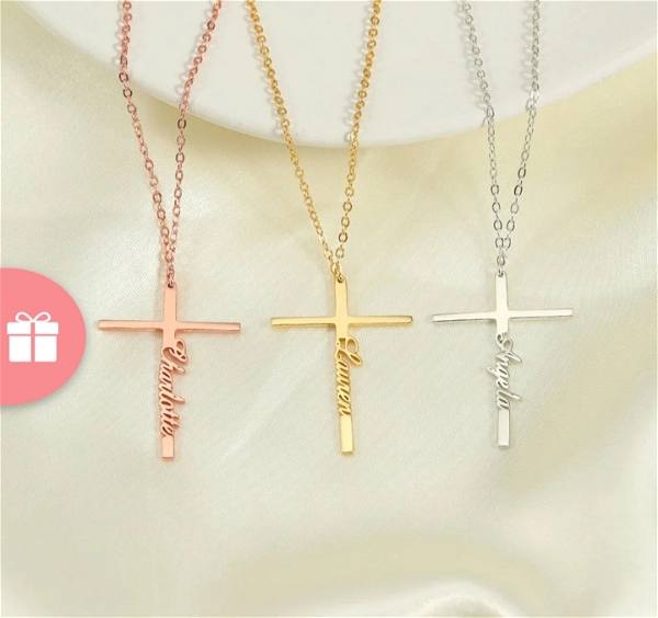 Father Care  18K Plated Cross Name Necklace(Pack Of 1 With 1 Year Warranty) - Girl And Women, Sundown, Pack Of 1