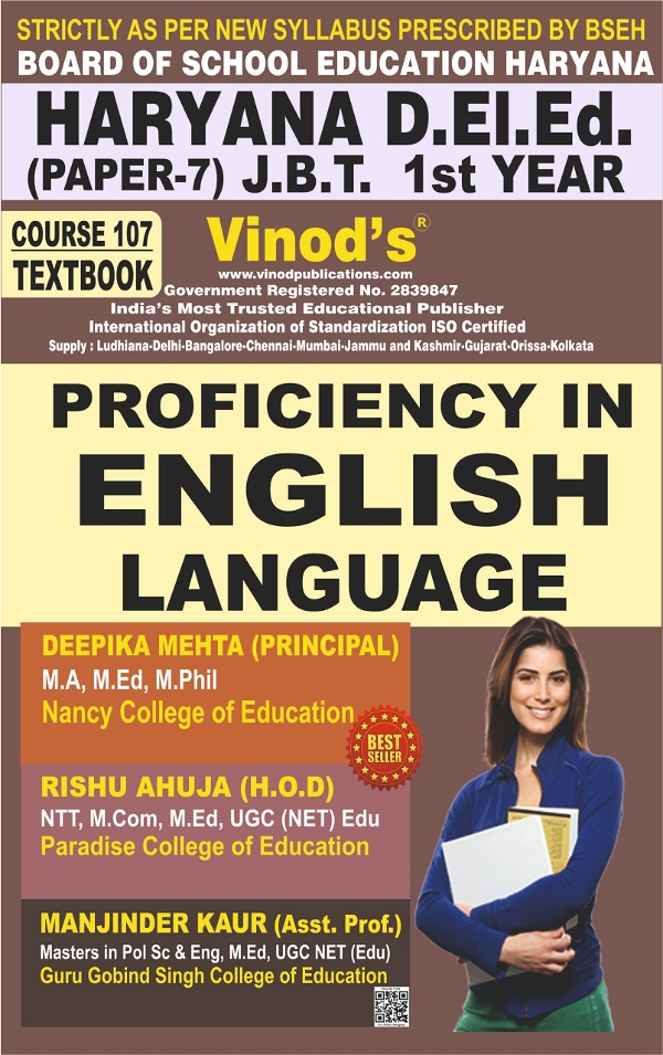 Vinod 107 Book -Proficiency in English Language - HARYANA D.El.Ed / J.B.T. 1st Year (Hindi Medium) Book - VINOD PUBLICATIONS ; CALL 9218219218 - Dr. Chaman Singh Thakur