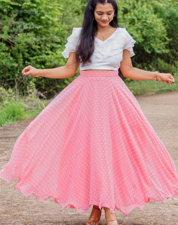 Indo-Western Lehenga Choli - Pink Lace, L