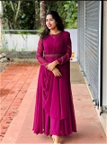 Sequence Work Gown With Dupatta - Violet Eggplant, XXL