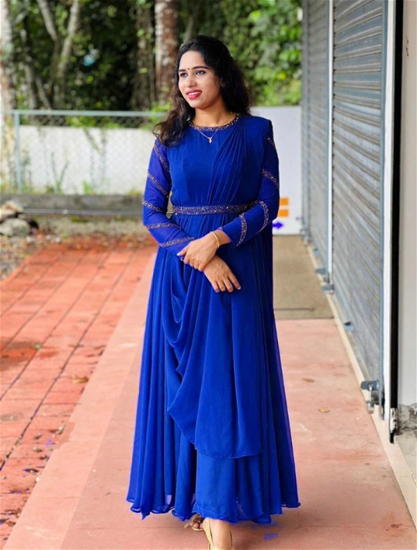 Sequence Work Gown With Dupatta - Blue, L