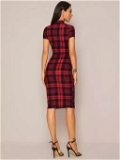 Small Check Dress (Black) - Red, S
