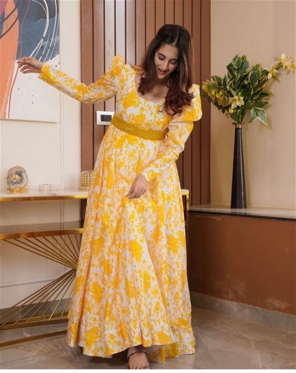 Yellow Printed Gown - XL