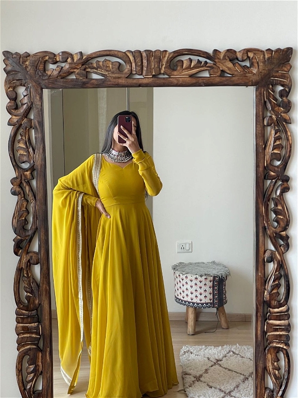 Simple Gown With Dupatta - Gold, XXXL