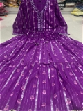 Beautiful Handwork Cotton Gown - Purple, L