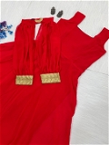 Red Flair Gown With Sleeves - XL