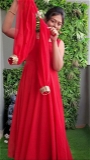 Red Flair Gown With Sleeves - XXXL