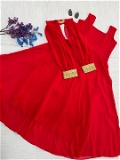 Red Flair Gown With Sleeves - XXXL