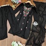 Black Rayon Embroidery Suit - L