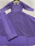Mirror Work Gown With Dupatta - Mauve, XL
