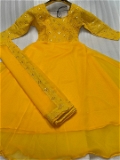 Mirror Work Gown With Dupatta - Yellow Orange, XL