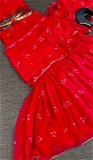 Ruffle Style Lehenga Saree With Belt - Red