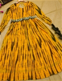 Tie Dye Yellow Maxi Gown With Belt - XXL