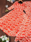Floral Maxi Gown With Dupatta - Flush Orange, L