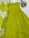 Simple Gown With Floral Dupatta - M, Neon