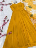Simple Gown With Floral Dupatta - S, Yellow