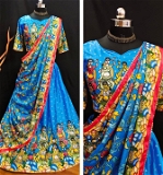 Kalamkari Design Lehenga Choli - Picton Blue