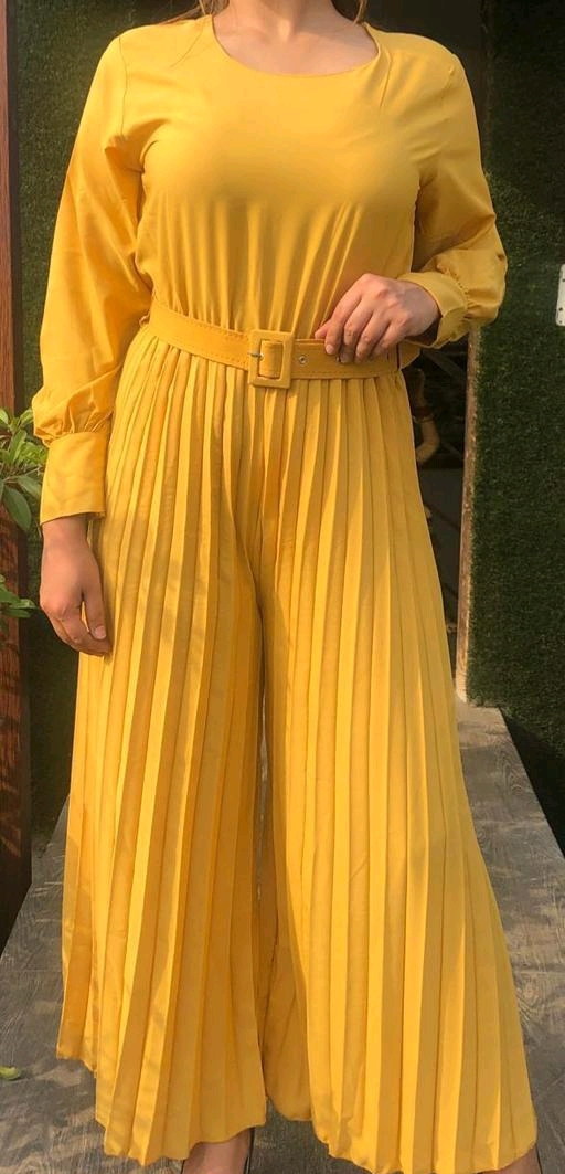 Best Seller Pleated Jumpsuit - Yellow, L