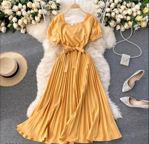 Pleated Dress - Yellow, M