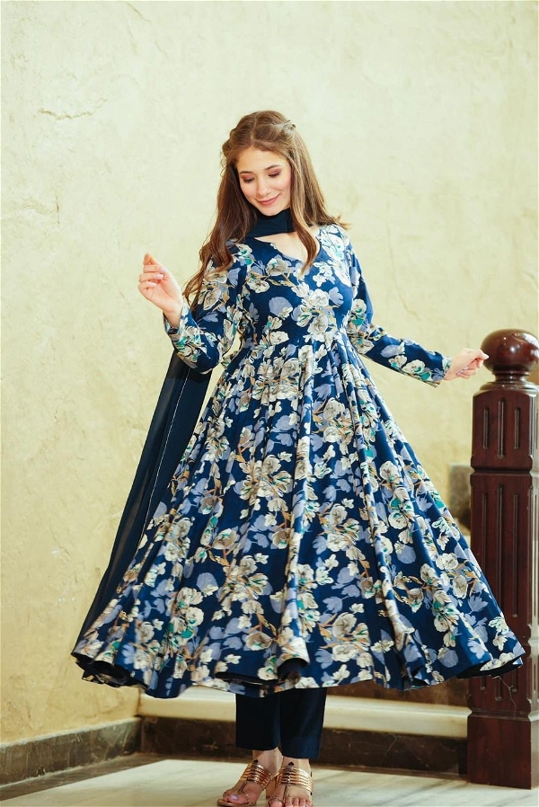 Blue Orchid Gown And Dupatta Set - XXL