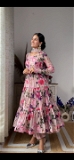 Floral Anarkali Gown With Pant & Dupatta Set