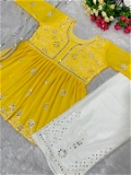 Real Mirror Work Embroidery Suit - Yellow