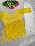 Real Mirror Work Embroidery Suit - Yellow