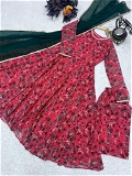 Floral Gown With Bottom and Dupatta Set - M