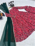 Floral Gown With Bottom and Dupatta Set - XL
