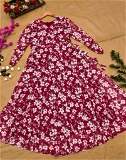 Knot Design Floral Printed Gown - L, Maroon