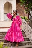 Pink Color Zig Zag Maxi Long Dress - XXL